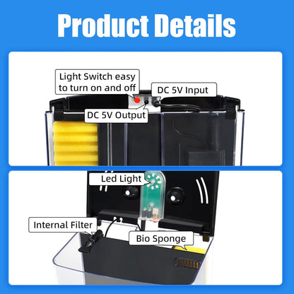 Fish Tank  1.2 Gallon Aquarium, Small Betta Fish Tank Starter Kit with LED Light