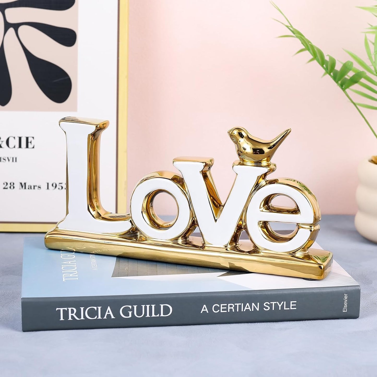 White and Gold Love Signs for Home Decor Statue Modern Bird Sculpture Personalized Love Decor