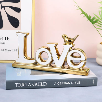 White and Gold Love Signs for Home Decor Statue Modern Bird Sculpture Personalized Love Decor