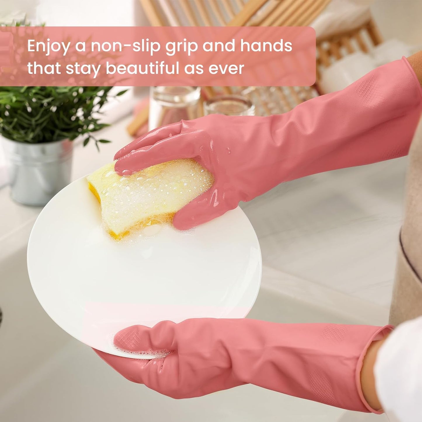 4 Pairs Reusable Kitchen Gloves for Washing Dishes and Household Cleaning Colorful Dish Gloves