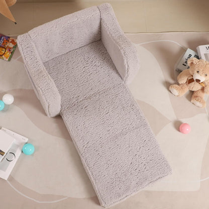 2 in 1 Flip Out Foam Couch with Soft Sherpa Cover Cozy Play Lounge Chair Grey