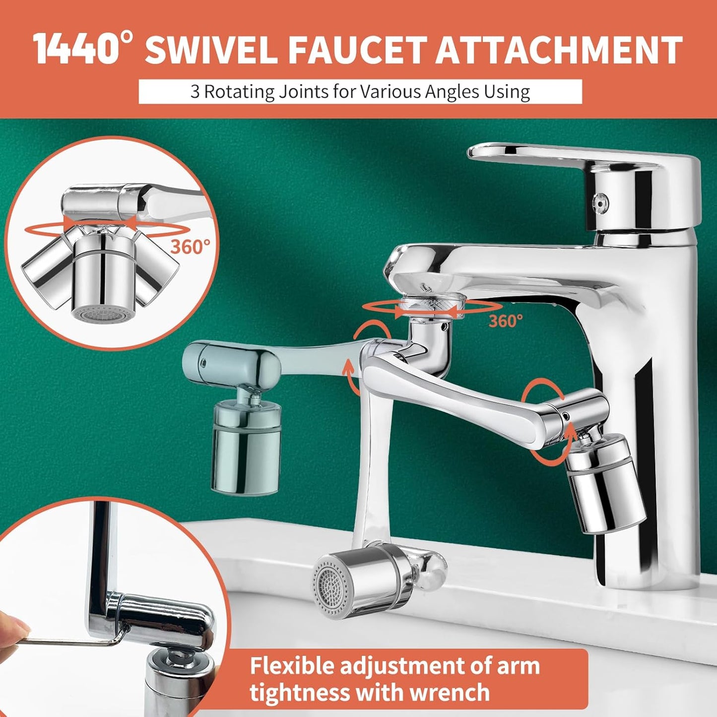 Extender Sink-Aerator 2-Mode Splash Water Tap Extension Kitchen Bathroom 360 Rotate Spray Attachment