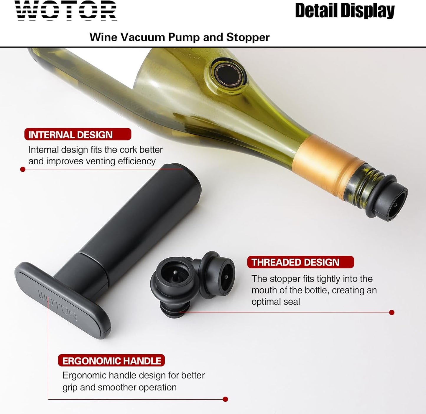 Wine Saver Vacuum Pump with 4 Stoppers Wine Stopper & Preserver Reusable Bottle Sealer