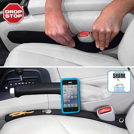 The Original Patented Car Seat Gap Filler AS SEEN ON Shark Tank Set of 2 and Slide Free Pad and Light