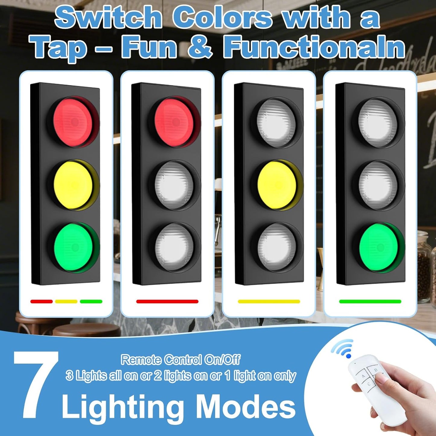 Traffic Light Lamp Decor on Wall Remote Control LED with Easy Installation Stop Signal Adjustable