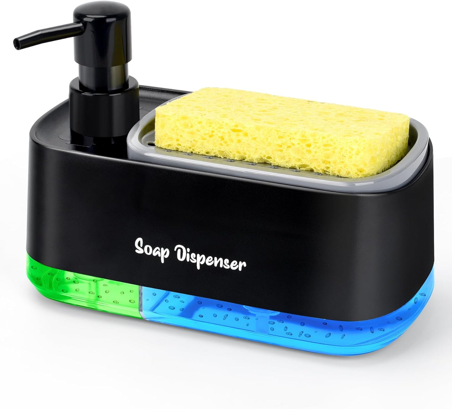 Hand and Dish Soap Dispenser Set for Kitchen Dual Soap Dispenser with Sponge Holder 3-in-1 Countertop Soap