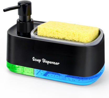 Hand and Dish Soap Dispenser Set for Kitchen Dual Soap Dispenser with Sponge Holder 3-in-1 Countertop Soap