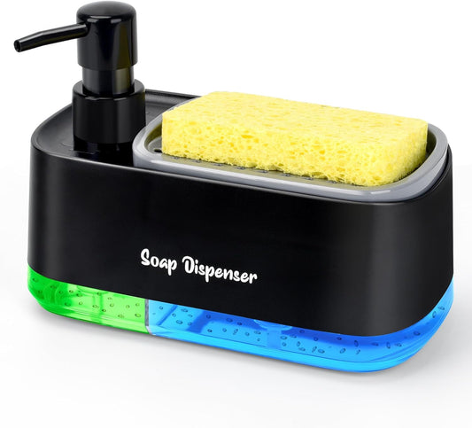 Hand and Dish Soap Dispenser Set for Kitchen Dual Soap Dispenser with Sponge Holder 3-in-1 Countertop Soap