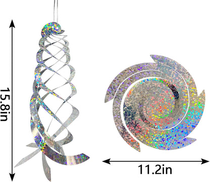 4Pcs Bird Repellent Spiral Reflectors 15.8 Inch Hanging Reflective Bird Deterrent Device for Drive Birds