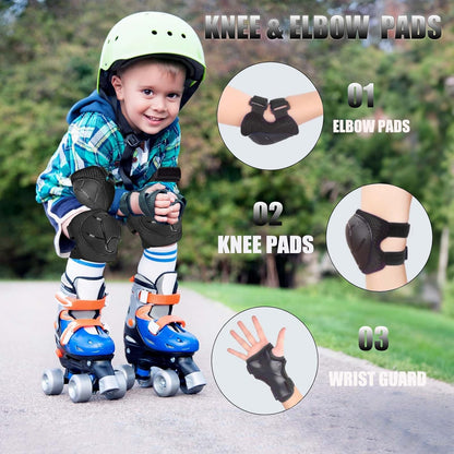 Knee Pads Elbow Pads for 3-14Years Boys Girls 6 in 1 Kids Protective Gear Set Adjustable