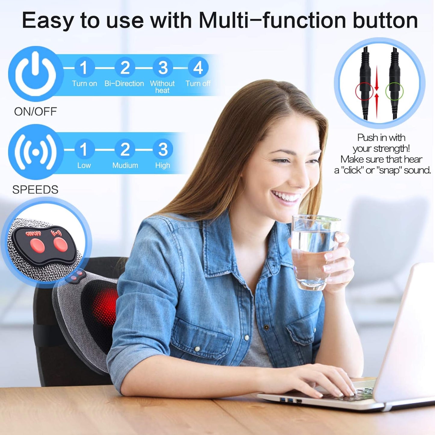 Back Massager with Heat Deep Tissue Massage Pillow for Neck Shoulder Foot & Lower Back Pain Relief
