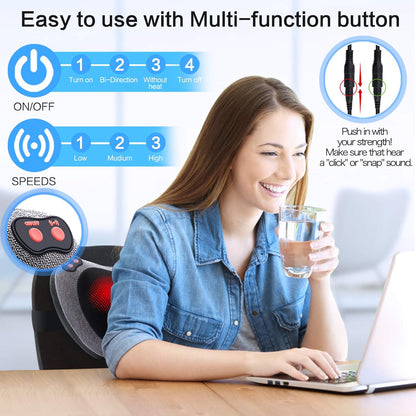 Back Massager with Heat Deep Tissue Massage Pillow for Neck Shoulder Foot & Lower Back Pain Relief