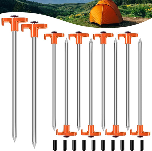Heavy Duty Camping Tent Stakes Non-Rust Metal Tent Pegs for Garden Hiking Canopies Tarp with 10pcs Rubber
