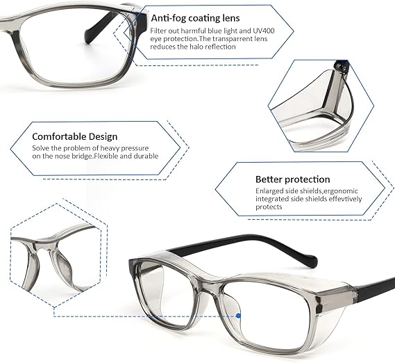 Kids Safety Glasses Anti Fog Goggles with Side Shield & Blue Light Blocking Glass Protective Eyewear