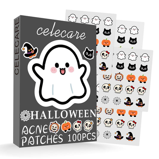 Halloween Acne Patch Pimple Patches for Face Cute Stickers Salicylic Acid & Tea Tree 100PCS Hydrocolloid Dots in 8 Colors