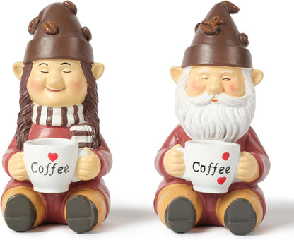 Coffee Gnome Couple Figurine for Table Decoration 5 inch Gnome Coffee Lover Gifts