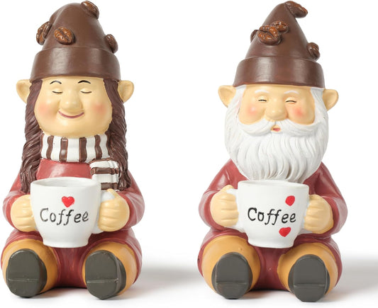 Coffee Gnome Couple Figurine for Table Decoration 5 inch Gnome Coffee Lover Gifts