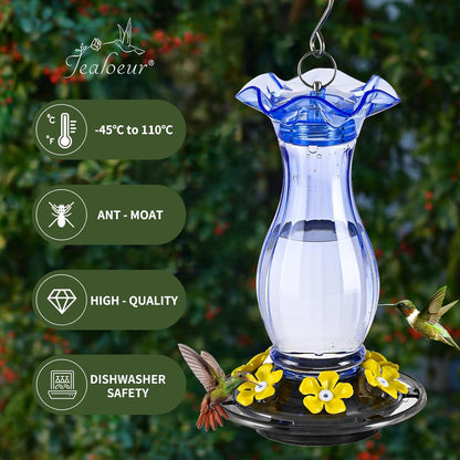 18 OZ Humming Birds Feeders with 6 Bee Guard Feeding Ports & Built-in Ant Moat Easy to Clean Durable Outdoor Garden Decor