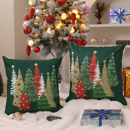 Pillow Covers 18x18 Inch Set of 2 Xmas Tree Decorative Green Throw Pillows Winter Christmas Decor