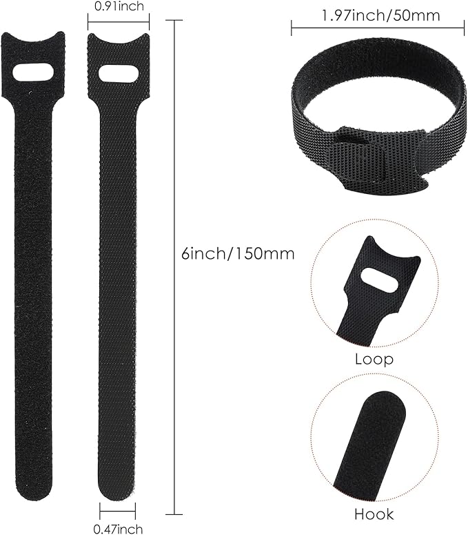 6 Inch Cable Ties Reusable Multi-Purpose Wire Ties Cord Organizer Adjustable Cable Management