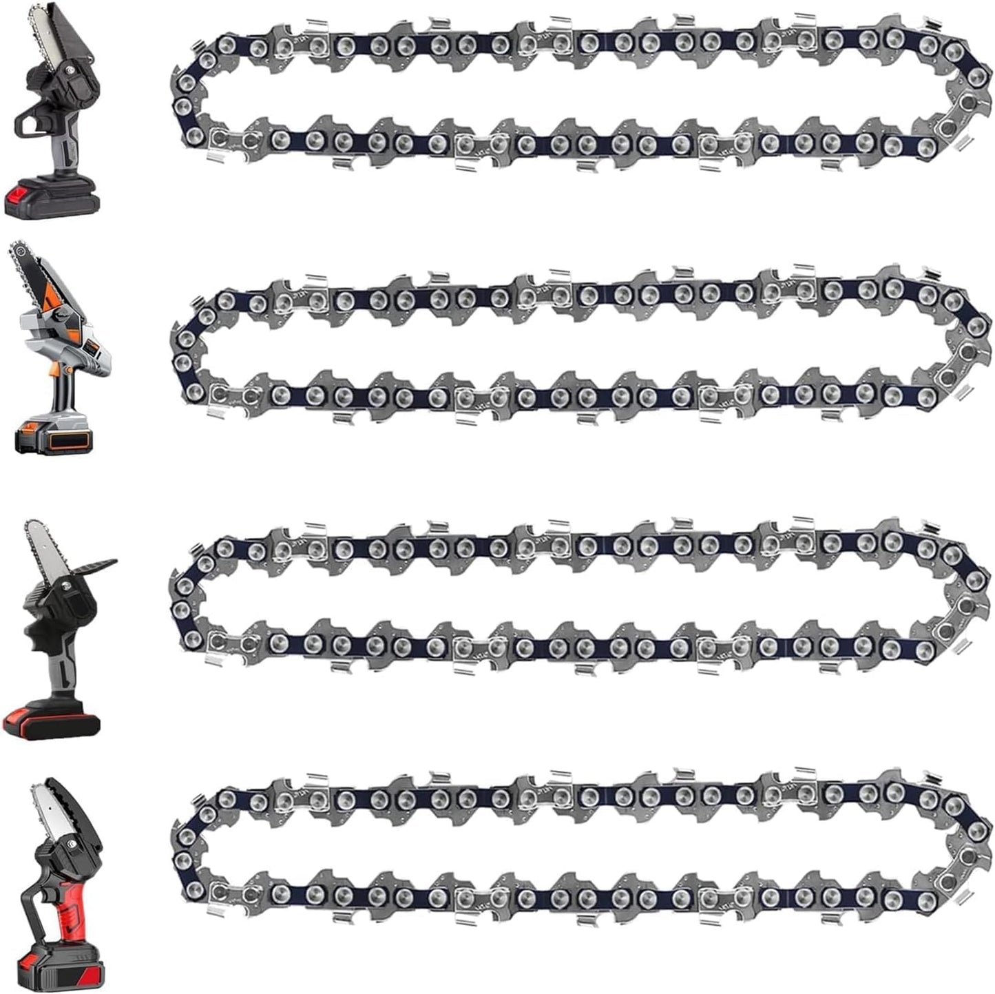 4 Pack 8 Inch Chainsaw Chains Replacement 1/4" Pitch 47 Drive Links .043" Gauge for Mini Cordless Electric Chain
