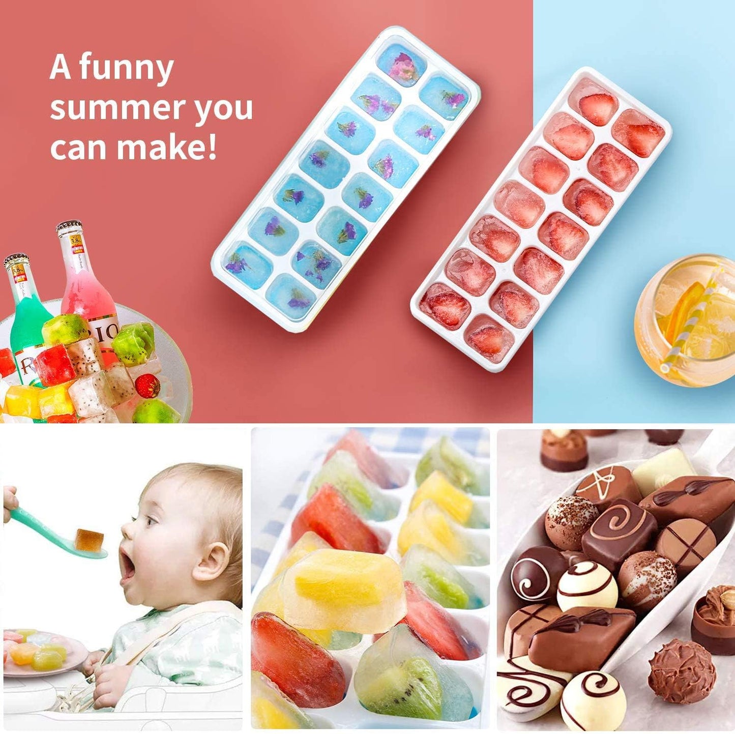 4 Pack Airabc Silicone with Removable Lid Easy-Release Flexible 14-cube Trays, LFGB Certified