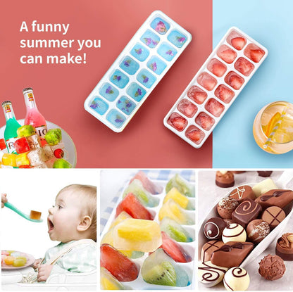 4 Pack Airabc Silicone with Removable Lid Easy-Release Flexible 14-cube Trays, LFGB Certified