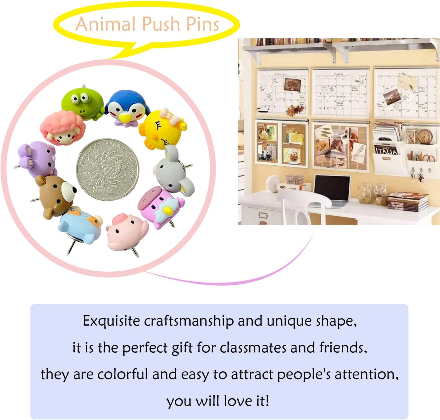 30 Pcs Animal Push Pins Decorative Push Pins Cute Animal Thumbtack for for Cork Board Photo Wall