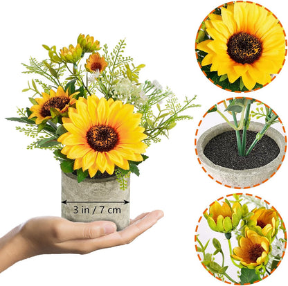 Sunflower Artificial Flowers Pot Sunflower Decor Yellow Fake Flower in Pots for Home Bathroom Kitchen