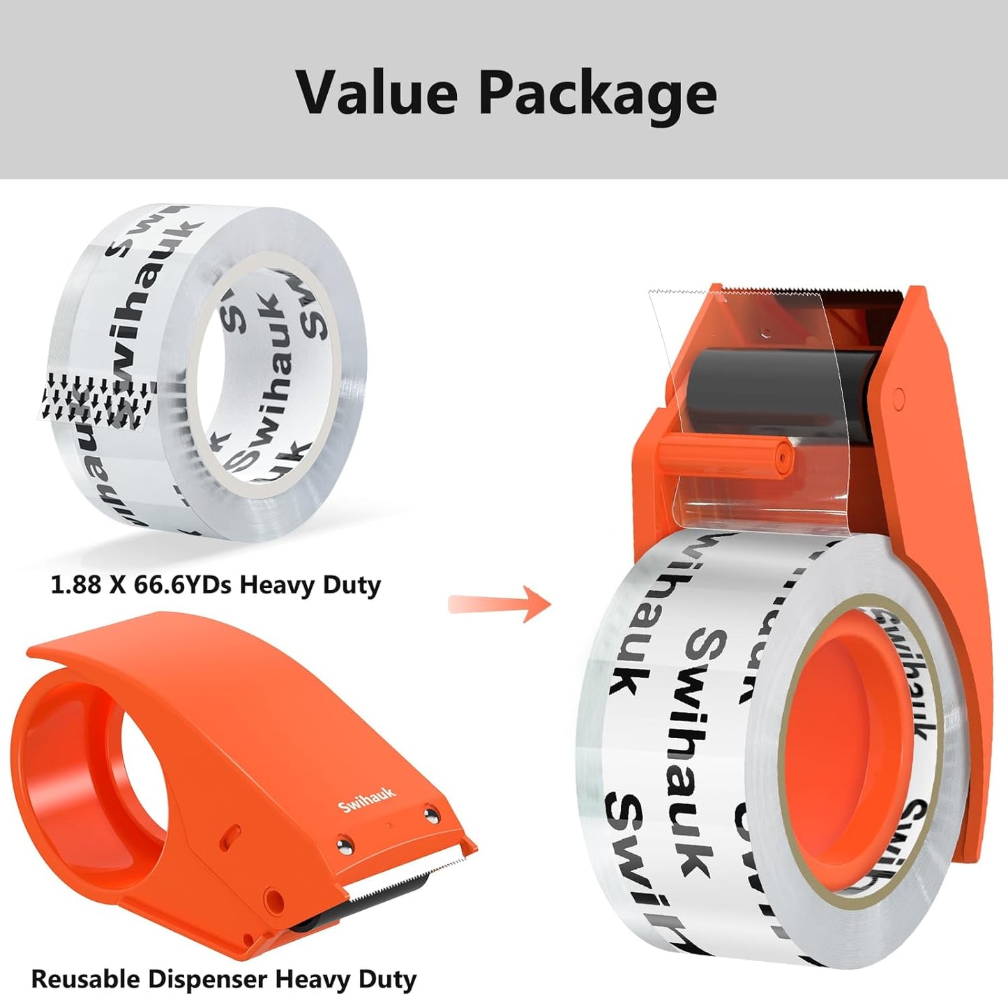 Heavy Duty Packing Tape with Dispenser Strong & Durable Shipping Tape Packaging Tape Clear Package Tape