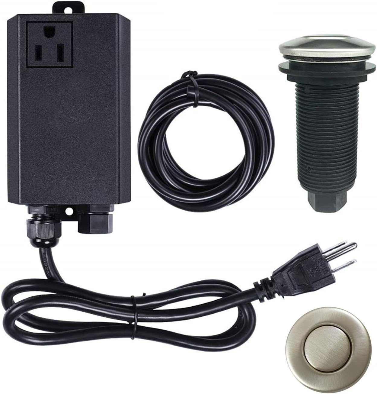Disposal Air Switch Kit Sink Top Waste Disposal Long Stainless Steel Brushed Nickel On/Off Air Button