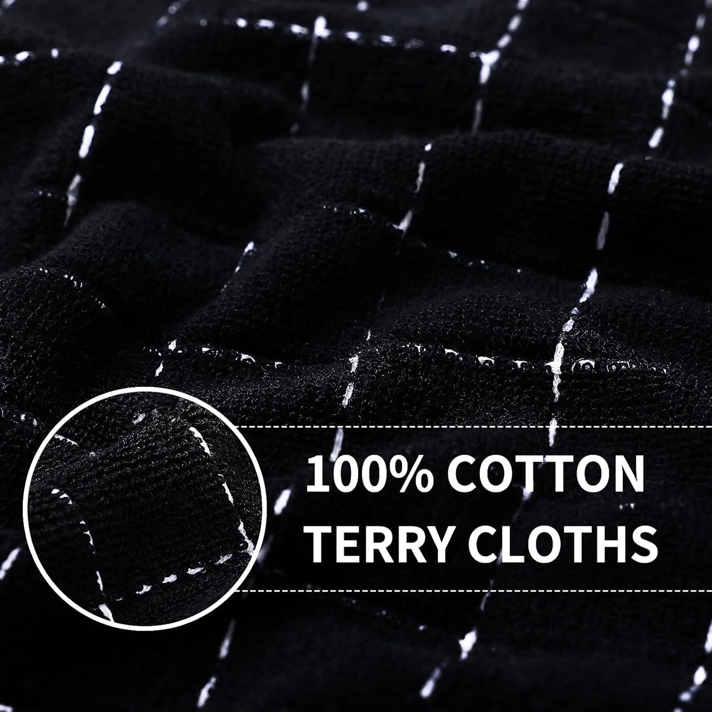 4 Pack Cotton Terry Kitchen Towels(Black, 13 x 28 inches), Checkered Designed, Soft and Super Absorbent