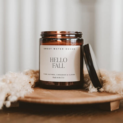 Hello Fall Soy Candles - Fall Candle with Hot Cider, Cinnamon, Cloves, and Nutmeg Scent for Home