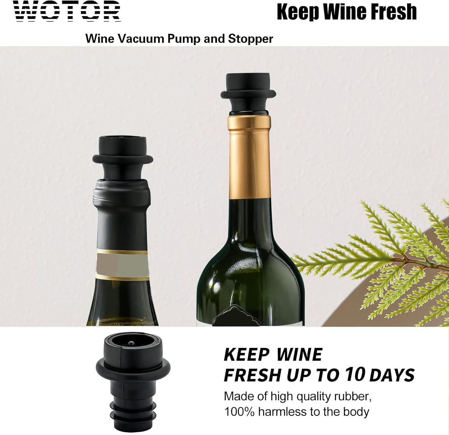Wine Saver Vacuum Pump with 4 Stoppers Wine Stopper & Preserver Reusable Bottle Sealer