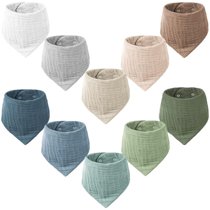 10 Pack Baby Bandana Drool Bibs 100% Cotton for Unisex Boys and Girls Soft Absorbent Set