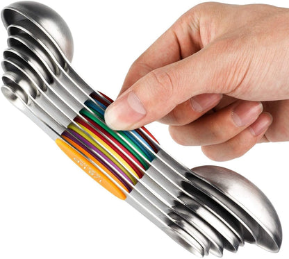 Set of 7 Stainless Steel Stackable Dual Sided Teaspoon Tablespoon for Measuring Dry and Liquid Ingredients