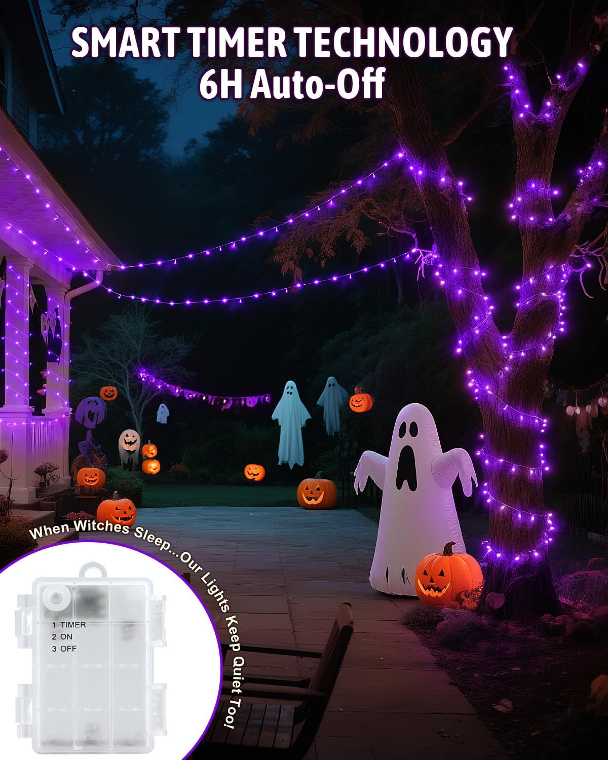 String Lights Battery Operated Purple Fairy Lights with Timer Waterproof 16.4ft 50 LED
