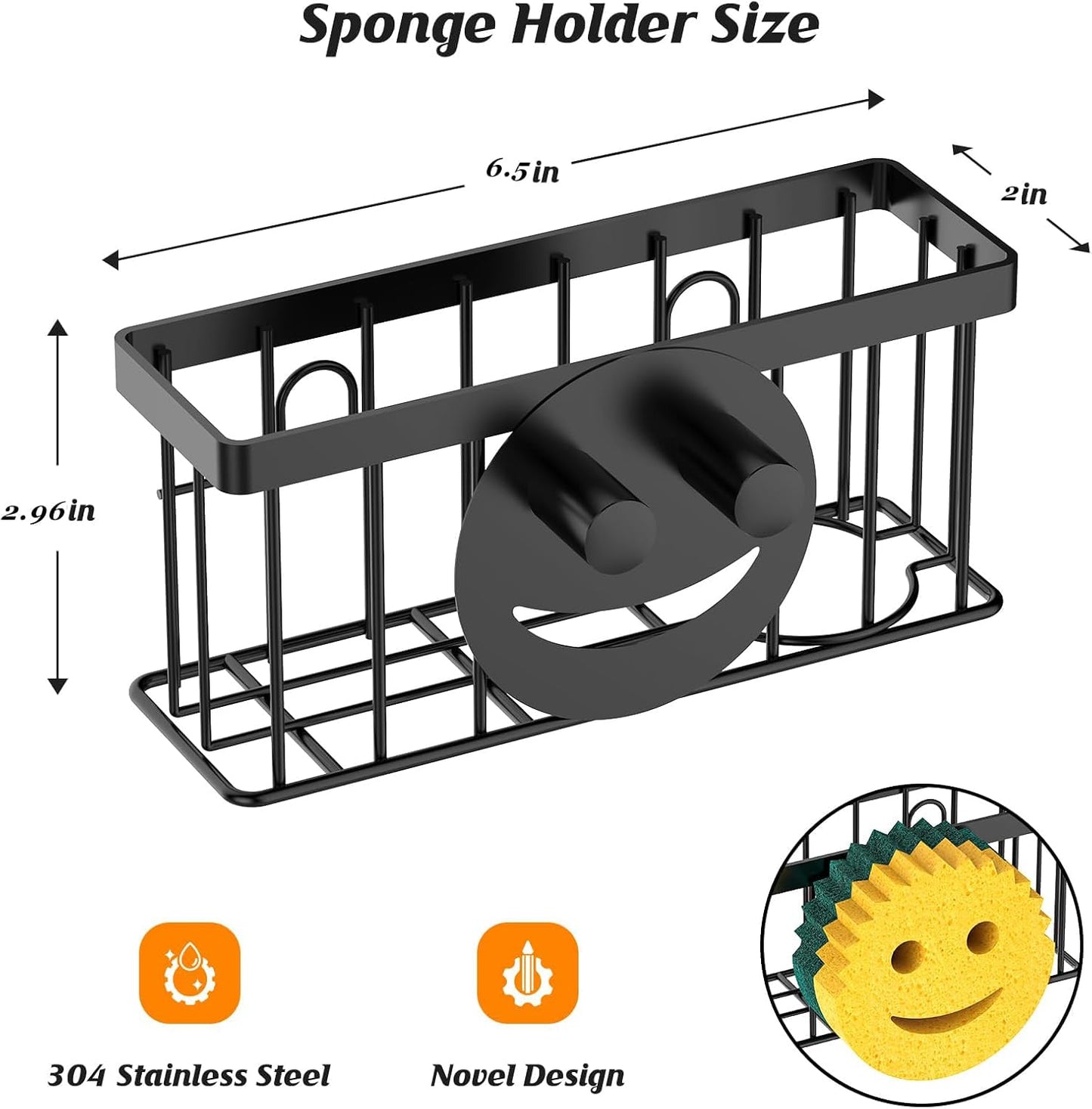 Sponge Holder Smiley Face Sink Caddy for kitchen Sink Kitchen Organizer Sponge Holder with 2 PCS Suction Cups