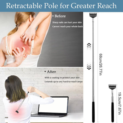 3 Pack Back Scratcher Extendable Metal Back Scratcher for Men Women Adults Telescoping Back Massager