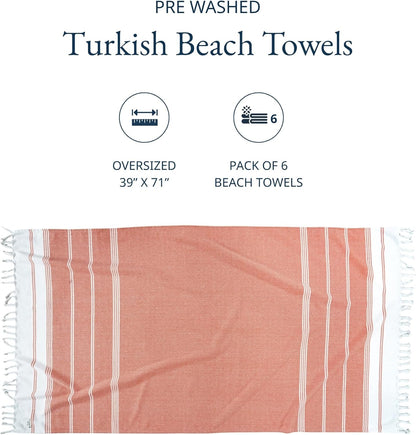 6 Pack Oversized Pre Washed Beach Towels Stylish Quick-Dry Pool & Travel Towels for Adults