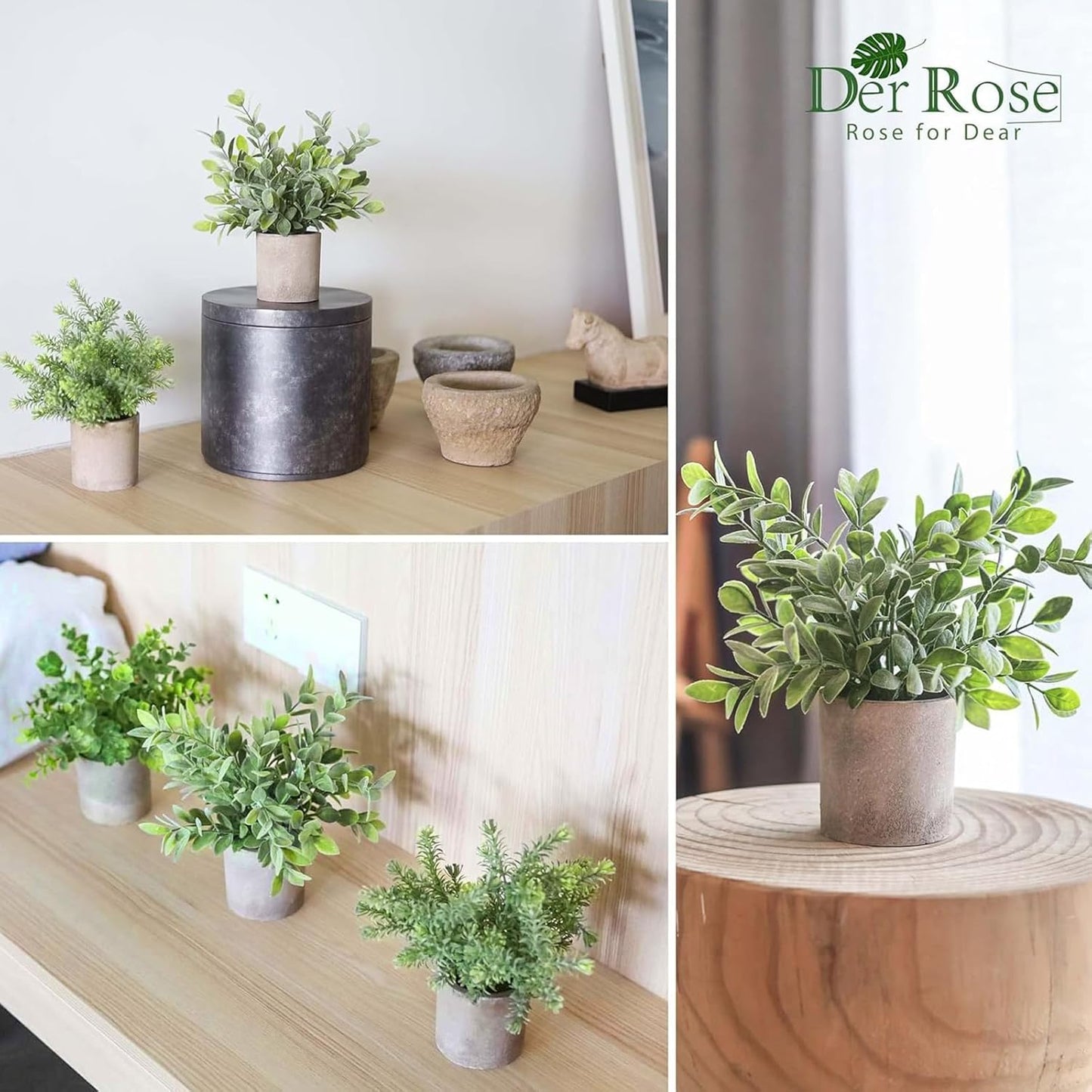 3 Pack Mini Potted Fake Plants Artificial Plastic Eucalyptus Plants Topiaries for Home Office