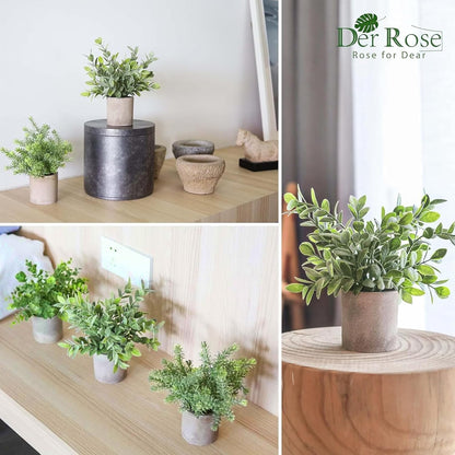 3 Pack Mini Potted Fake Plants Artificial Plastic Eucalyptus Plants Topiaries for Home Office