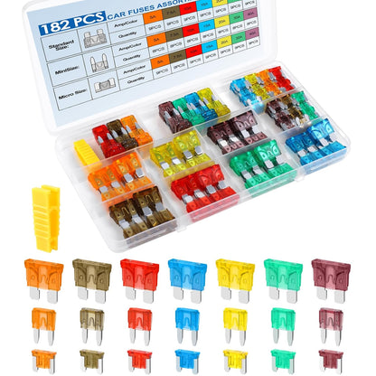 182 Pcs Professional Blade Fuses Automotive - Standard & Mini & Low Profile Mini Fuse
