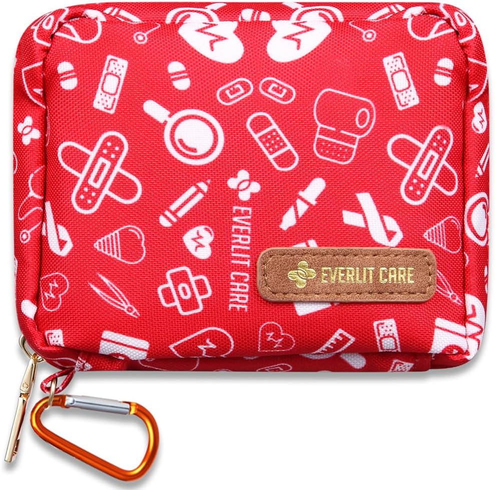 105 Medical Essentials Organized in Portable Storage Bag Pocket Size Kids First Aid Kit with D Ring