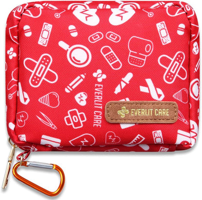 105 Medical Essentials Organized in Portable Storage Bag Pocket Size Kids First Aid Kit with D Ring
