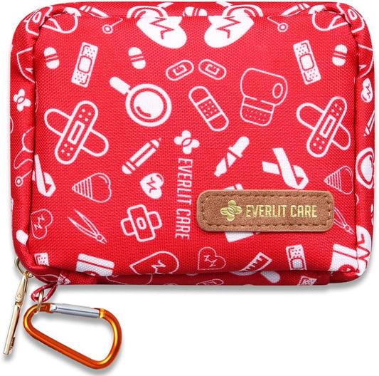 105 Medical Essentials Organized in Portable Storage Bag Pocket Size Kids First Aid Kit with D Ring