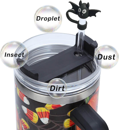5PCS Halloween Straw Cover Cap for Stanley Cup Silicone Straw Topper for Stanley 30&40 Oz Tumbler with Handle