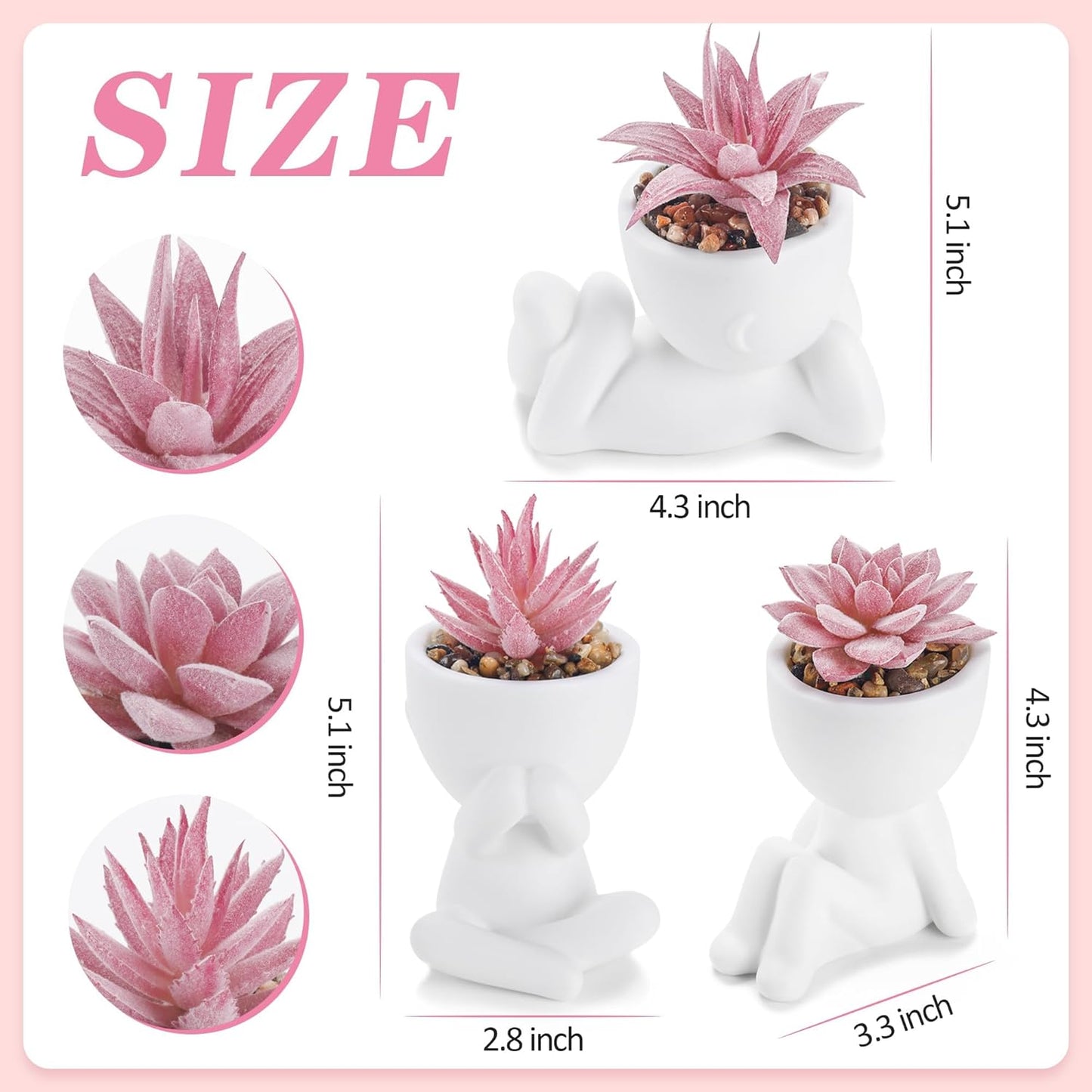 3 Pcs Fake Succulents Plants Artificial Pink Room Office Desk Decor for Women