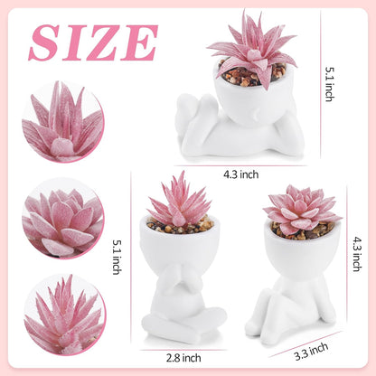 3 Pcs Fake Succulents Plants Artificial Pink Room Office Desk Decor for Women
