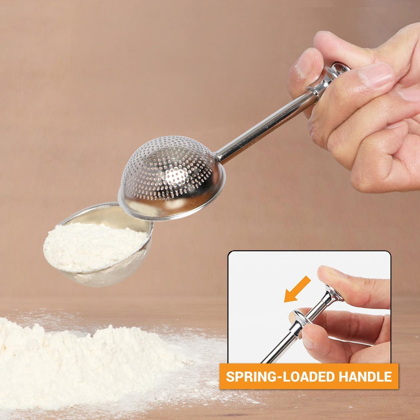 Flour Duster for Baking One-Handed Operation 304 Stainless Steel Powdered Sugar Shaker Duster